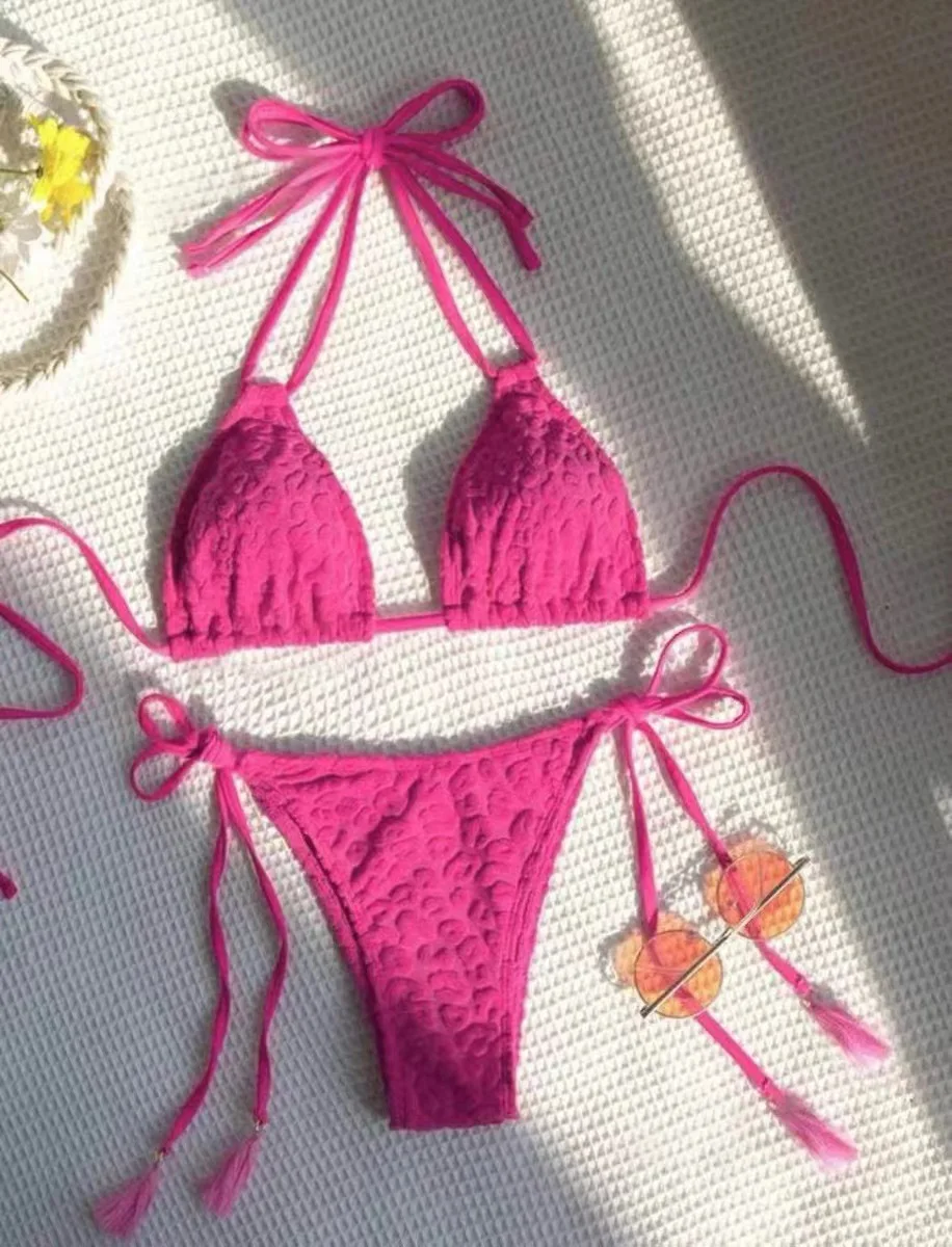 Женские однотонные бархатные комплекты бикини с лямкой на шее купальник из двух