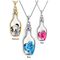 korean fashion necklace heart crystal necklace trend gold plating and diamond inlaid drift bottle pendant jewelry for women