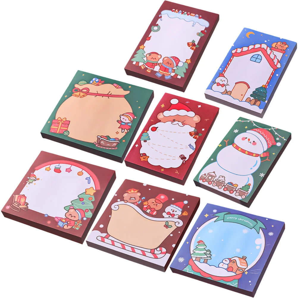 

8 Pcs Christmas Sticky Notes Adorable Memo Pad Notebook Office Chaiers Sticker Portable Paper Small The