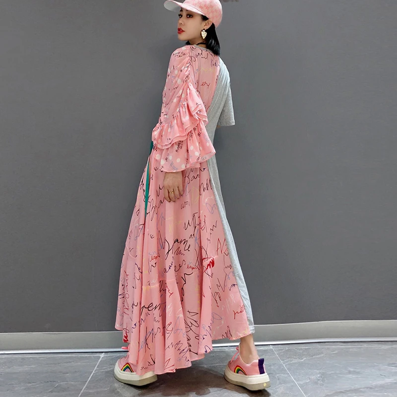 Розовая серая Лоскутная женская летняя повседневная одежда пуловер необычное