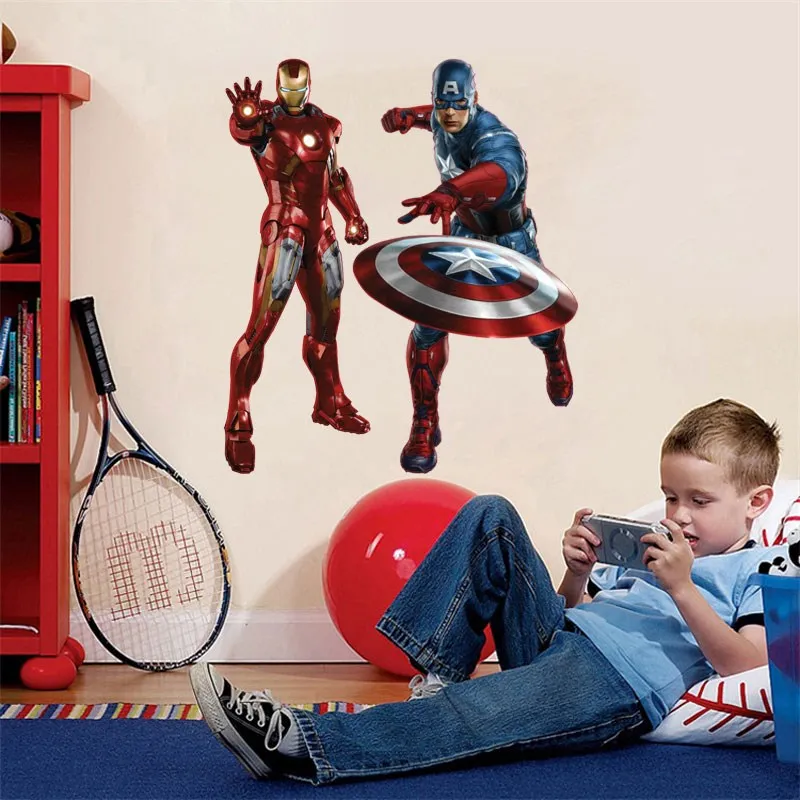 

Disney Iron Man Captain America Wall Stickers For Kids Rooms Home Decor Cartoon Marvel Wall Decals Pvc Diy Mural Art Posters