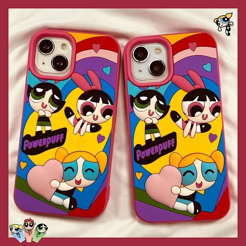 

Fashion Cute Cartoon Powerpuffs Girls Soft Silicone Phone Case For iPhone 14 13 12 11 Pro Max Anti-drop Back Cover Girl Gift