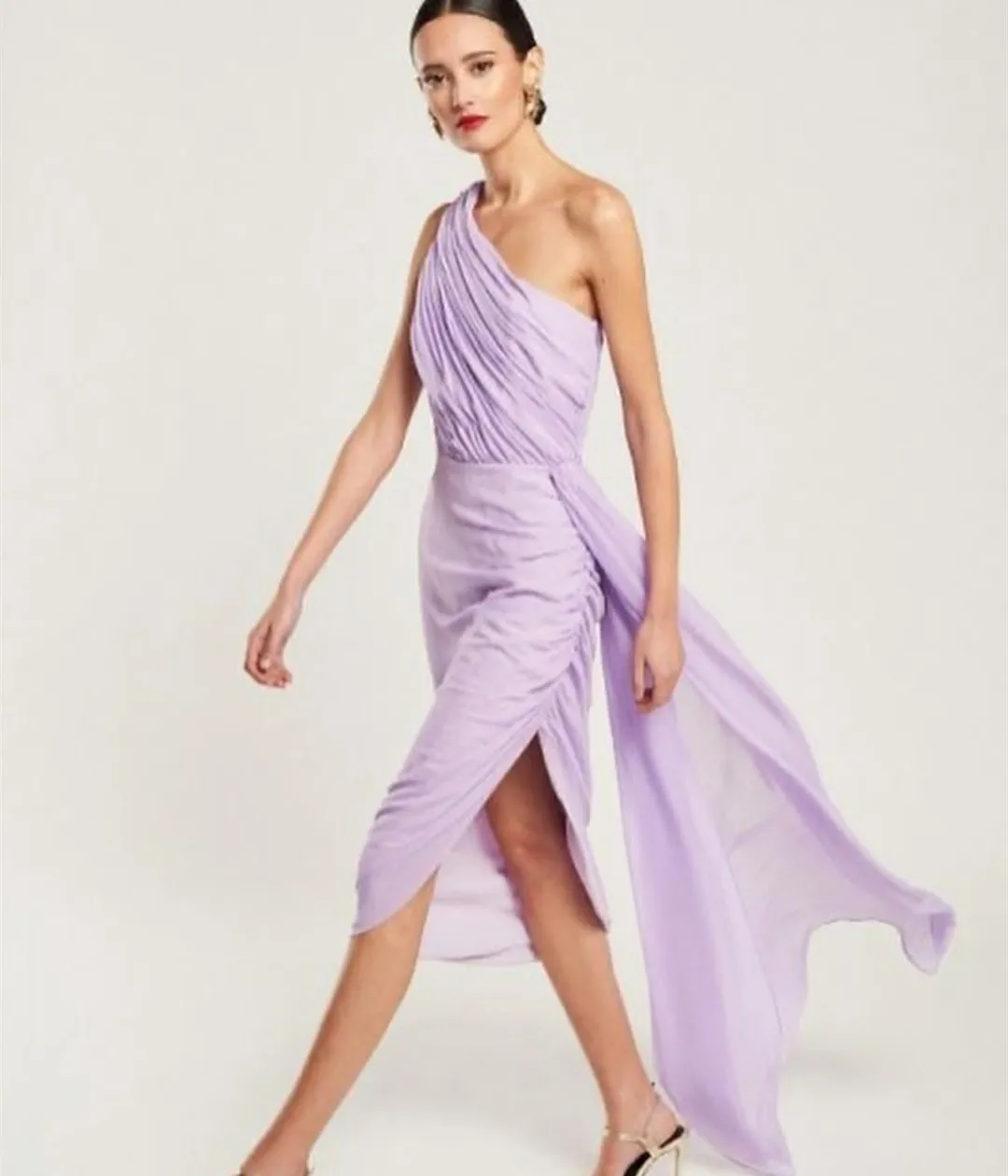 

Elegant Short Chiffon Lilac Evening Dress With Slit فساتين السهرة Sheath One Shoulder Prom Dress Robe de soirée for Women