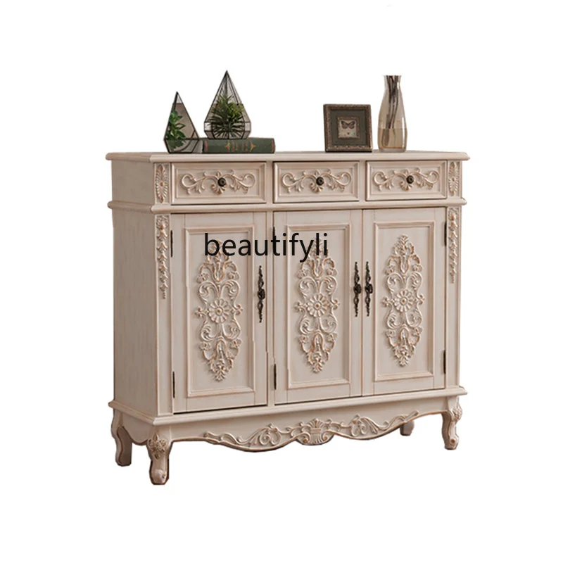 

LBX Home Shoe Cabinet Household Retro White Sideboard Cabinet Solid Wood Large Capacity Entrance Cabinet Locker