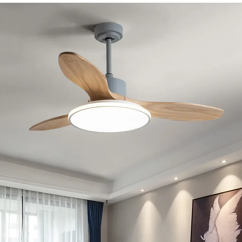 Modern Simple 3-Blade Ceiling Fan with Big Light Bedroom Restaurant 48-Inch Electric Lamp Reversible Motor 6 Speeds Lighting