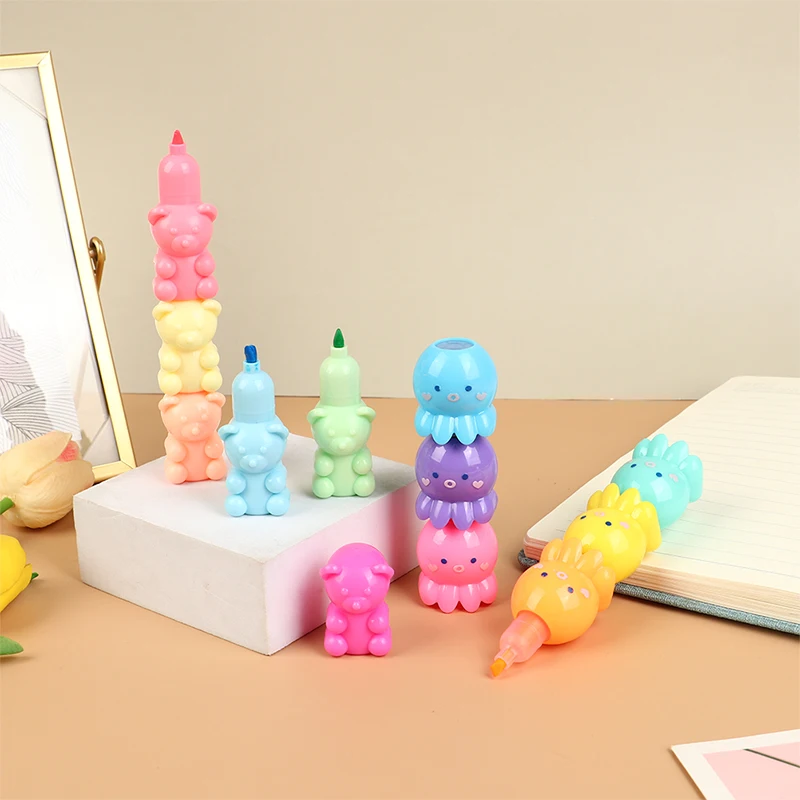 1PC Cute Cat Claw Bear Octopus Shape Highlighter Cartoon Can Be Separated Wide Pen Thick Pen Student Line Color Marker