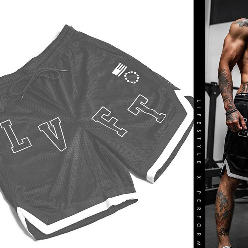 

Mens Breathable Letter Print Running Shorts Gym Fitness Workout Shorts Men Tennis Basketball Soccer Training Short Pants XZ71