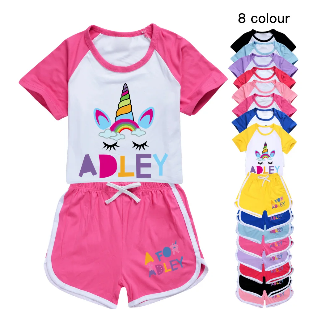 

Спортивный костюм для девочек и мальчиков, Детская футболка с мультяшным принтом а для Адли + шорты, комплект из 2 предметов, удобная Пижама