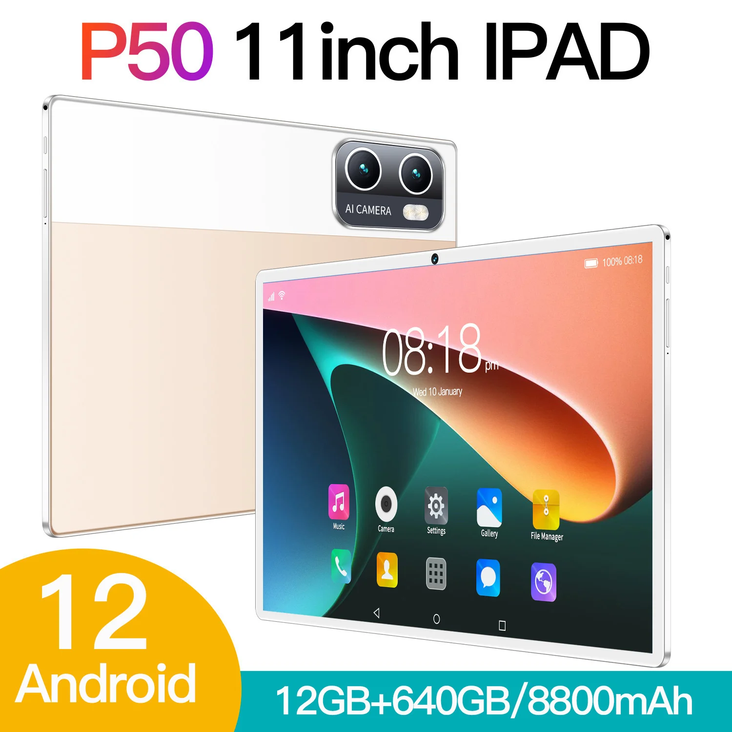 

2023 Global Firmware Pad P50 Pro 10.1inch WIFI 2K LCD Screen MTK6595 Octa Core 12GB+640GB Tablet Android 12 13+16MP Camera