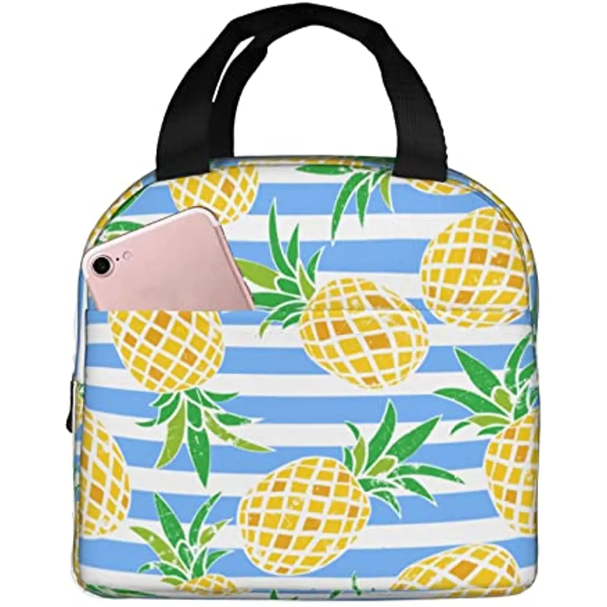 

Tropical Pineapple Lunch Bag Blue Insulated Lunch Box Reusable Lunchbox Waterproof Portable Lunch Tote for Men Women Girls