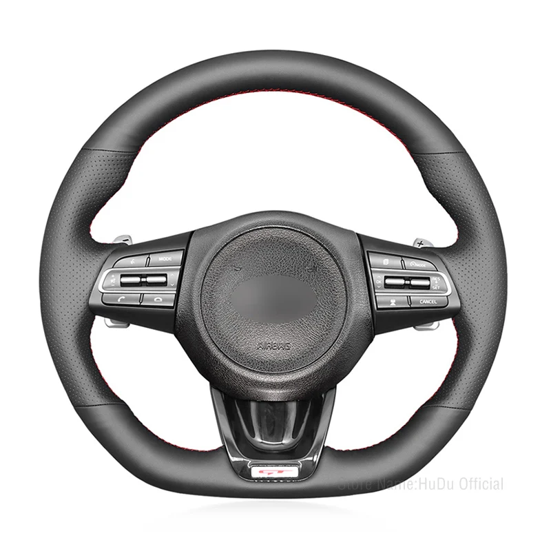 

Car Steering Wheel Cover For Kia Stinger 2017-2022 Black Alcantara Suede Leather Hand-stitched No-slip Auto Interior Accessories