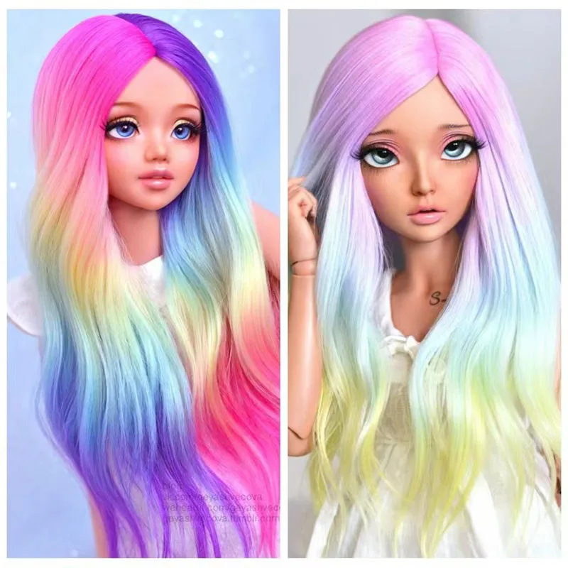 SD Doll Wig BJD Doll Hair Fit para 1/3 1/4 1/6 Doll High Temperature Fiber Rainbow Color Wig Diy Accessories For Girl Gift