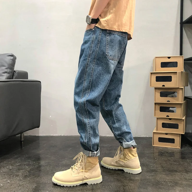 Streetwear Men Vintage Baggy Blue Jeans Large Straight Cylinder Casual Pants High Street Mopping The Floor Denim Trousers Summer