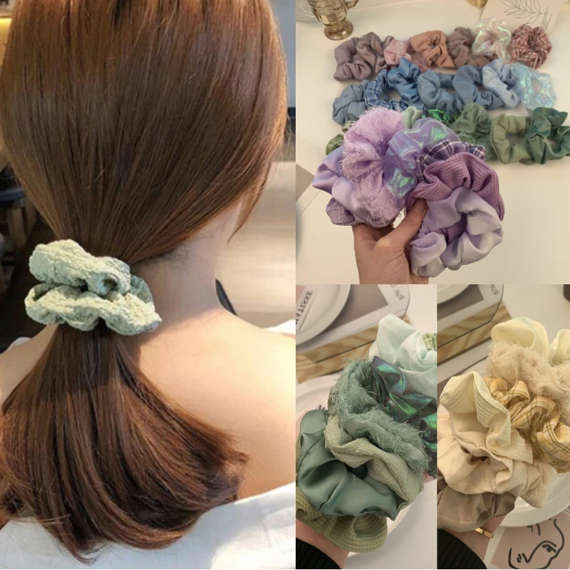 

5/7/8pcs Floral Striped Print Scrunchies Women Simple Elastic Organza Satin Hairbands Ponytail Holder Hair Tie Elastic Headwear