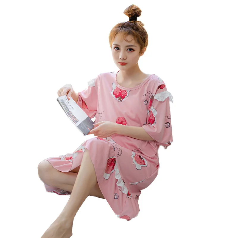 

Korean Style Summer Maternity Cotton Sleepwear Lactation Dress Long Loose Breastfeeding Nightgowns Plus Size Nursing Sleepshirts