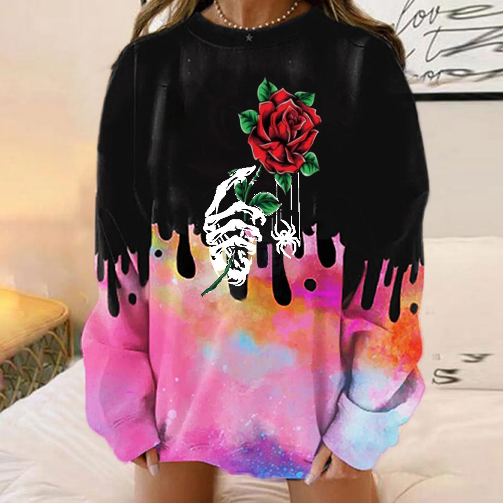 

Толстовка Женская из двух предметов с принтом, свитшот с круглым вырезом и принтом, худи с цветными блоками, костюм для Хэллоуина