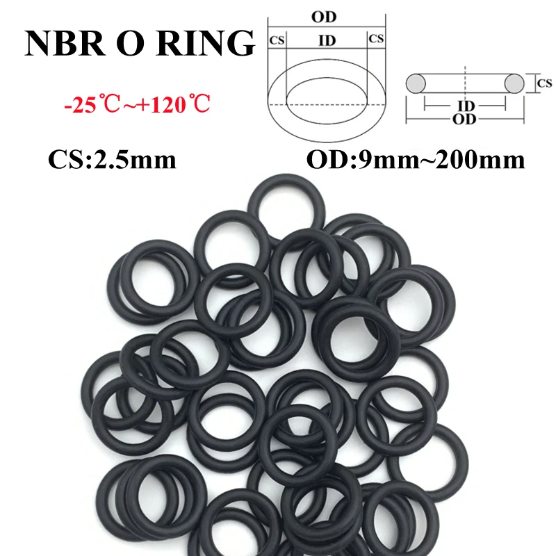 

5pcs NBR O Ring Oil Sealing Gasket Thickness CS 2.5mm OD 100~200mm Automobile Nitrile Rubber Round Shape Corrosion Resist Washer