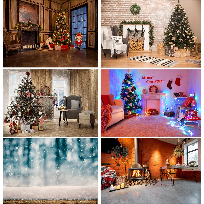 

SHUOZHIKE Christmas Photography Background Fireplace Christmas tree Portrait Backdrops For Photo Studio Props 211110 HS-05