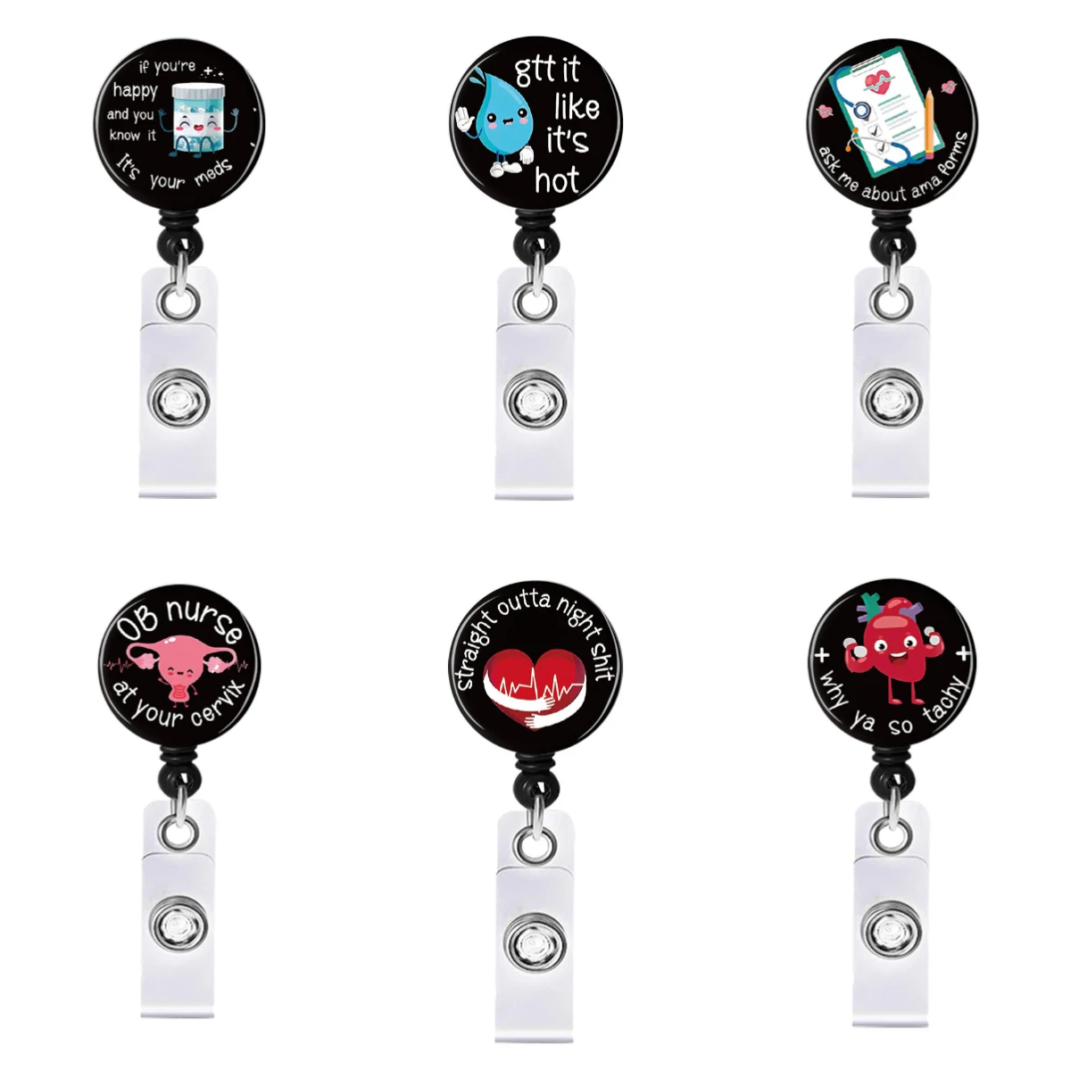 

Cute Cartoon Retractable Badge Reel Clip Nurse Doctor ID Card Holder Students Name Tag Clip