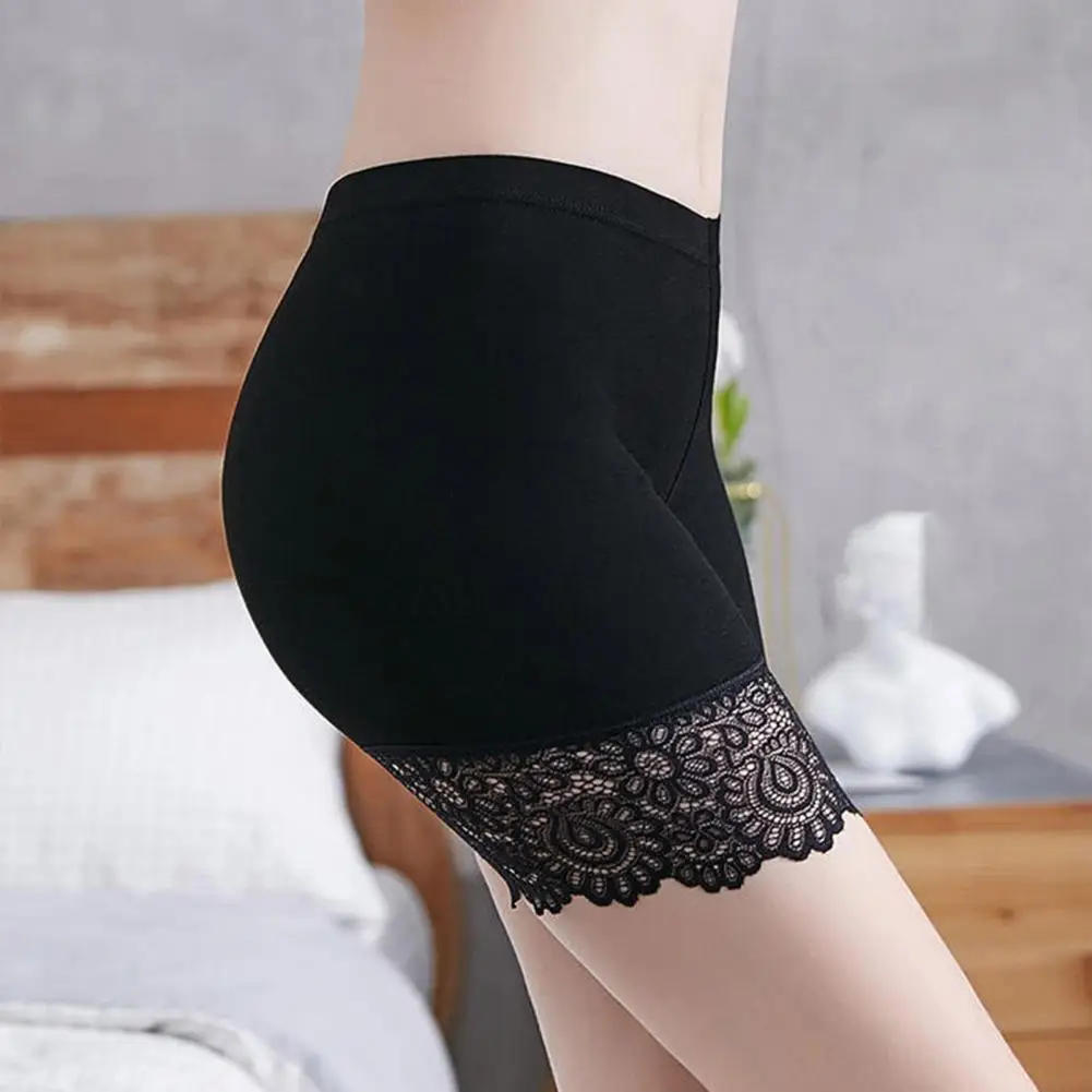 

Female Simple Hollow Out Flower Pattern Short Pants Ladies Women Shorts Elastic Waist for Inside Wear