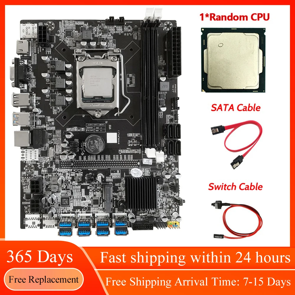 

Набор материнской платы для майнинга BTC B75, ЦП LGA1155, SATA, кабель переключения 8 USB3.0 в PCIE GPU, поддержка DDR3 VGA, Риг для майнинга биткоинов