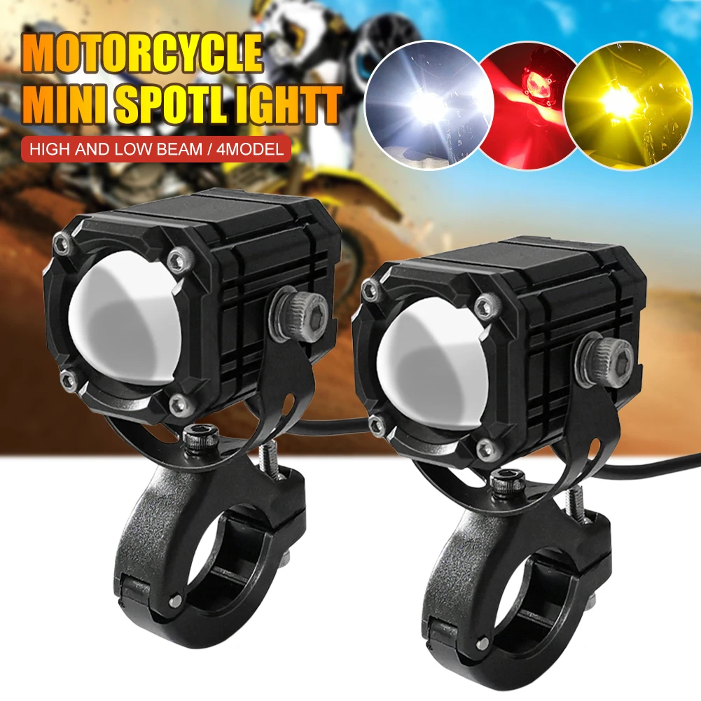 

1Pair 20W Motorcycle Spot Light Auxiliary LED Pod Projector Light White Yellow and Red High and Low Beam Laser Light Devil's Eye