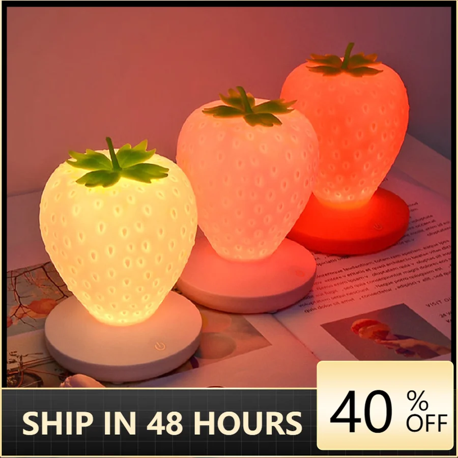 

Led Energy-saving Lamp Children with Sleeping Night Light Fun Strawberry Shape USB Charging Silicone Lamp Touch Switch Luminaria