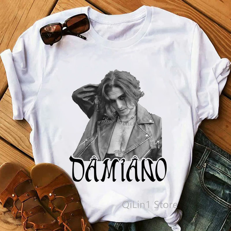 

MaNeskin Damiano David Poster Zitti E Buoni Letter Print T-Shirt Women Clothes 2021 Maneskin Tshirt Femme White T Shirt