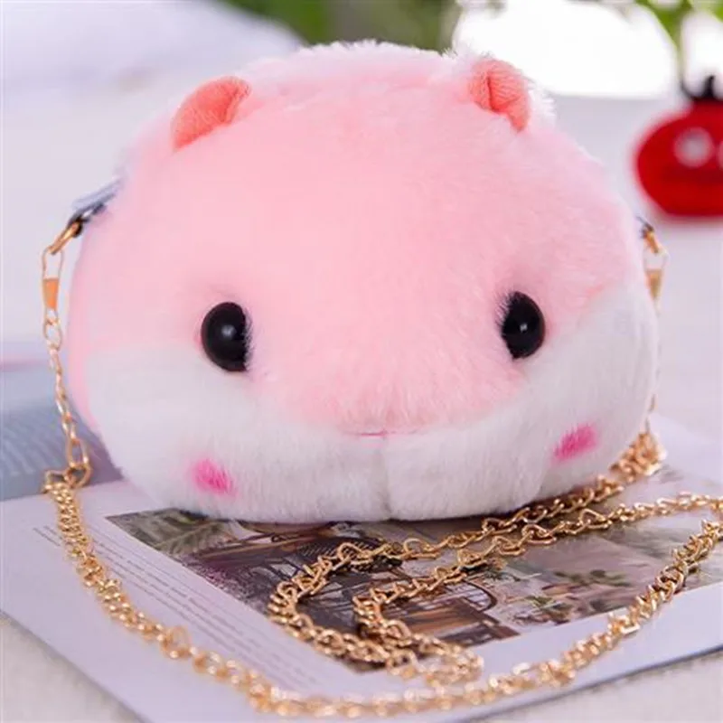 New Cartoon Plush Chain Kawaii Small Bag Female Cross Bag Cute Hamster Doll Cell Phone Coin Bag Girls Shoulder Bags