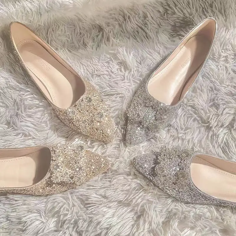 

Silver Mixed Color Flats Wedding Shoes Women Shine Slip on Ballerina Shallow Loafers Elegant Bridesmaid Ballet Shoes Plus Size