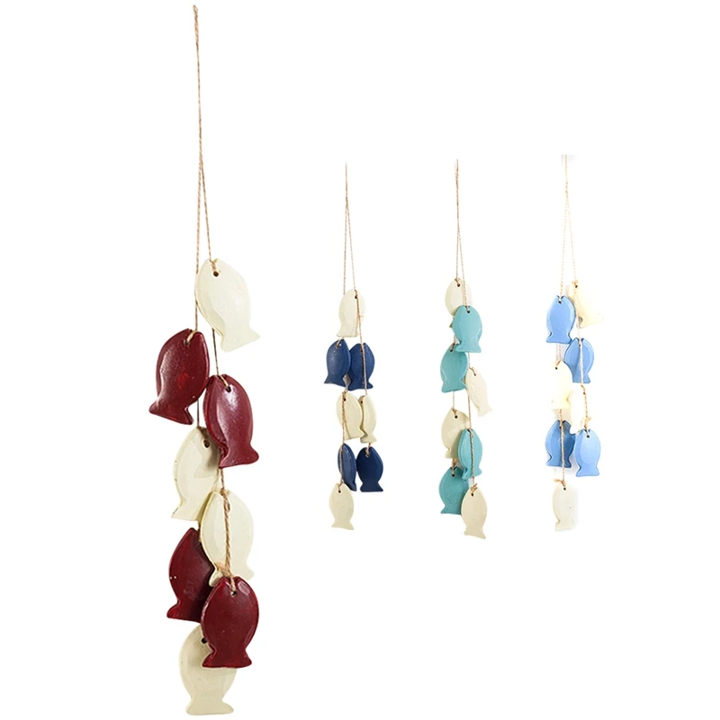

Mediterranean Decorative Fish String Pendant Home Fish String Decoration Living Room Ornaments Wooden Painted Crafts