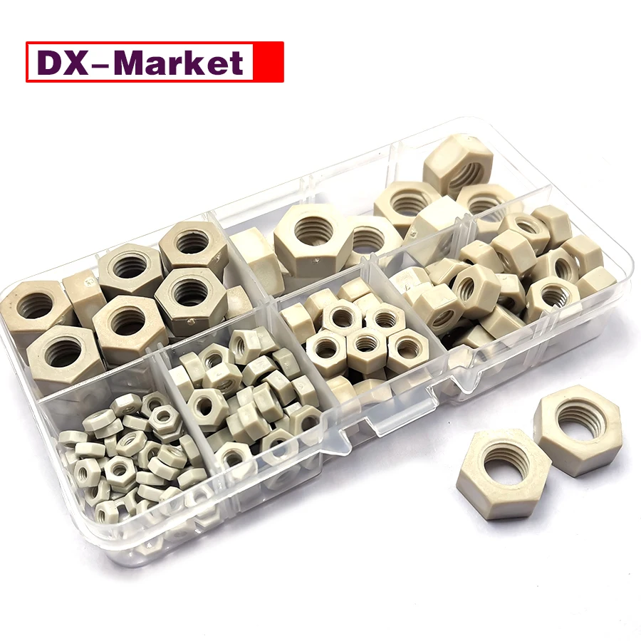 M3-M10 PPS Набор шестигранных гаек, полифениленсульфидные пластиковые крепежи, F015