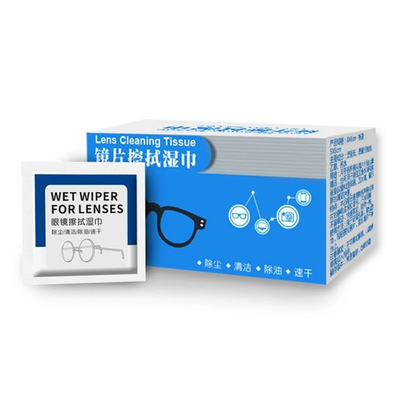 

100 Pcs/box Of Eyewear Wipes Secondary Lens Wipes Cleaning Mobile Phone Screen Lens Portable Quick Dry Wipes