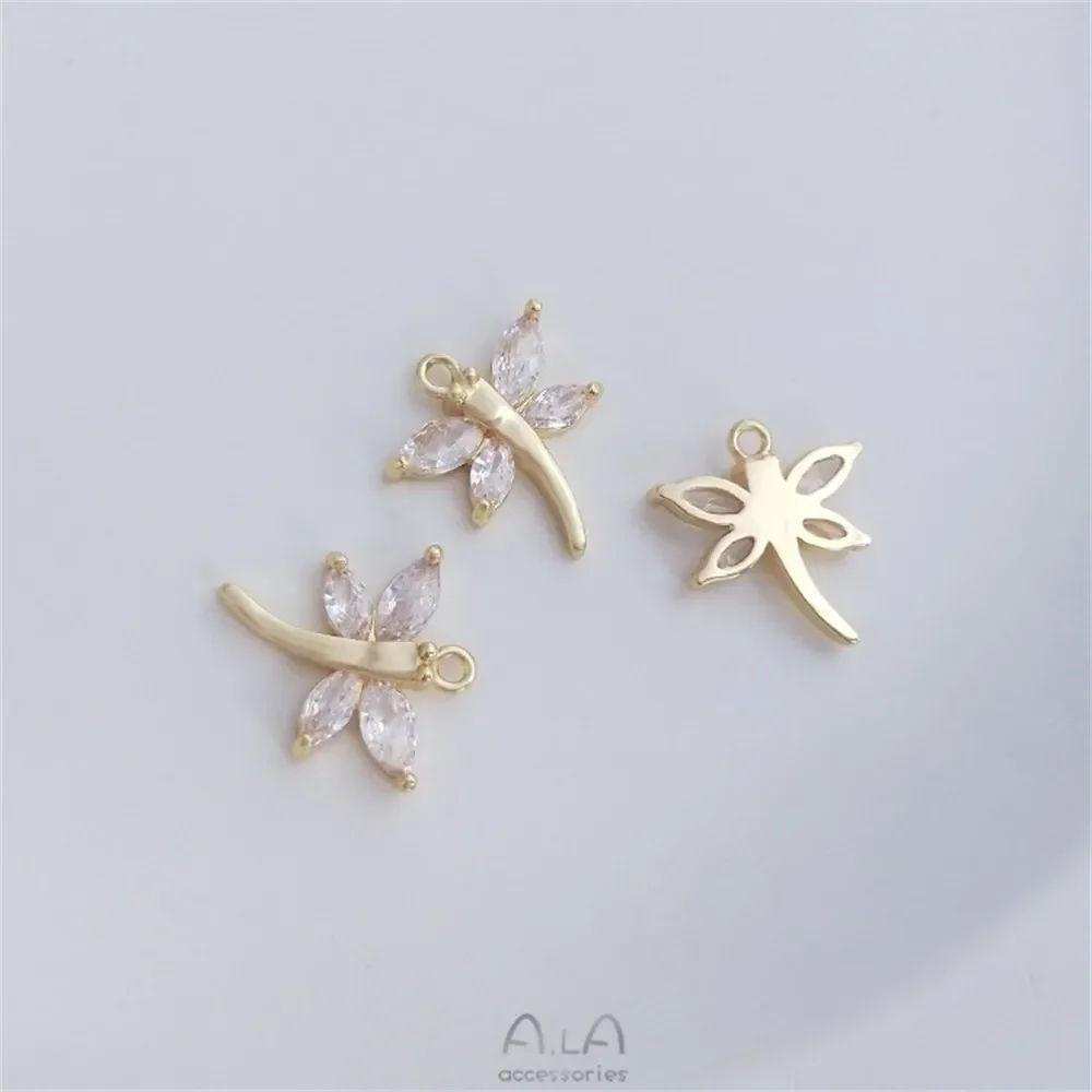 14-каратное золото инкрустированный конский глаз циркон кулон в виде стрекозы