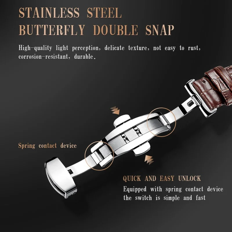 20mm Watch Strap Genuine Leather Watchband 22mm with Silver Butterfly Buckle Watches Accessories 18-24mm  ремешок для часов