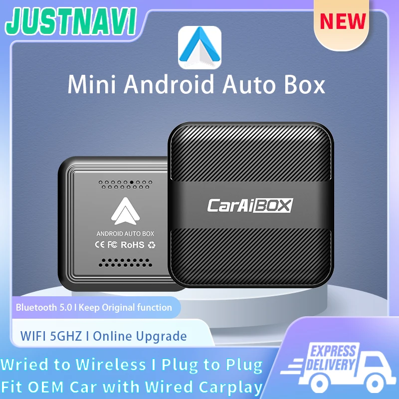 

JUSTNAVI Wired To Wireless Android Auto Adapter Smart Ai Box Bluetooth WiFi Spotify Connect Smart USB Plug Mini Car Play Box