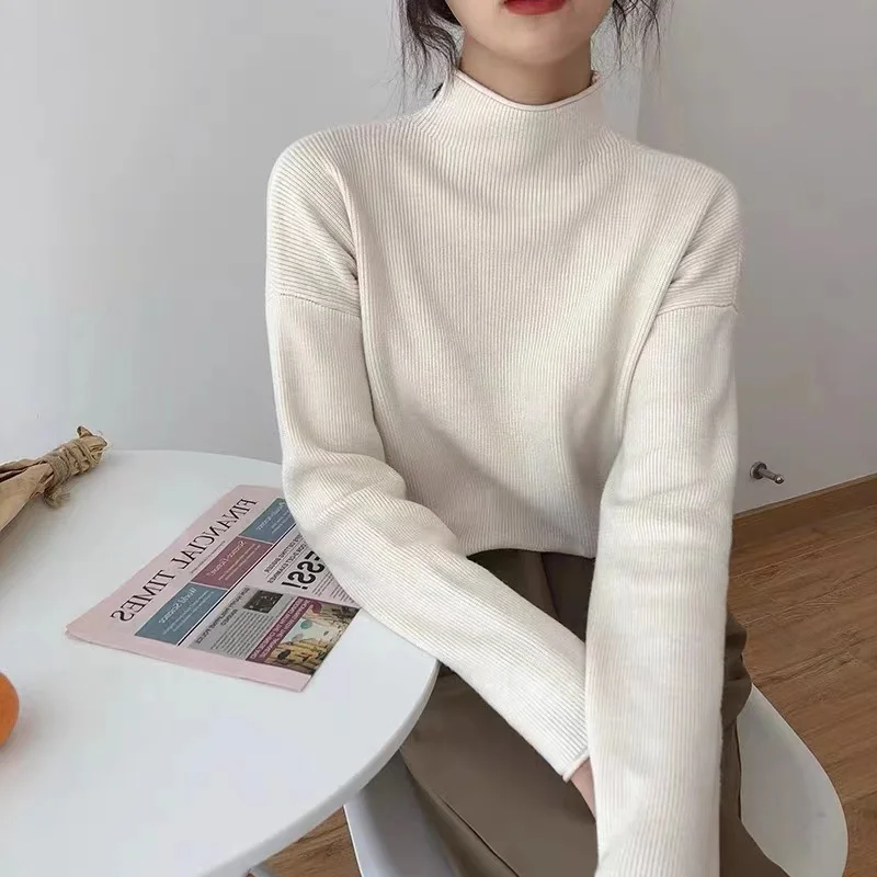

Turtleneck Sweaters Women Casual V-neck Solid Jumpers Pullovers Spring Autumn Womens Sweater Winter Warm Knitwear Bottoming Top
