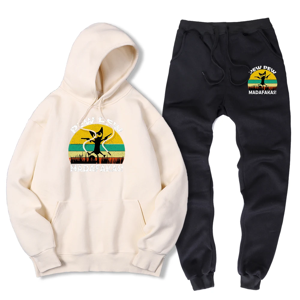 Мужской комплект из 2 предметов винтажный свитшот с принтом кошек и пев зимние