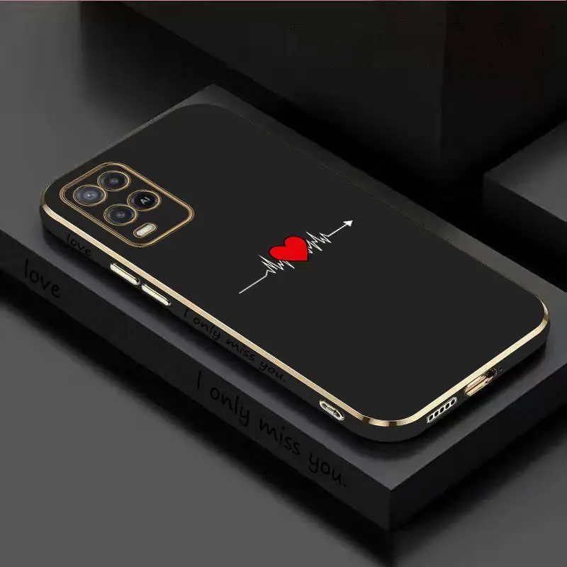 

Heartbeat Luxury Plating Phone Case For Oppo A15 A15S A16 A16K A76 A77 A78 A53 A54 A55 A92 A94 A95 A83 F19 Cover