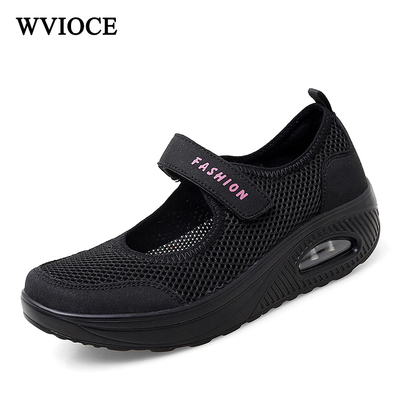 

Women's Shoes Breathable H ollow Women's Walking Shoes Summer Mesh Casual Sneakers Slip on Air Cushion Thick Sole Sneakers