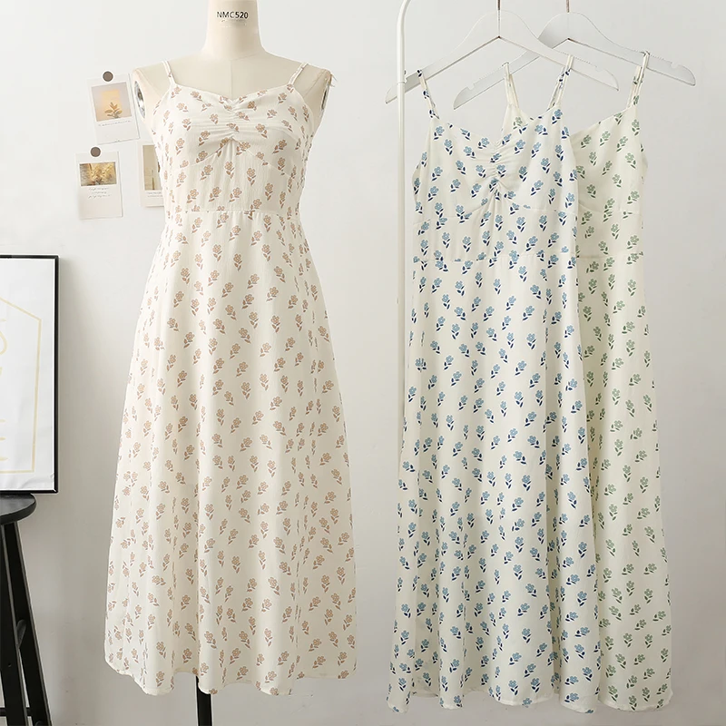 

Женское винтажное платье без рукавов, длинное шифоновое платье на бретельках с цветочным принтом, праздничный пляжный сарафан, лето 2022