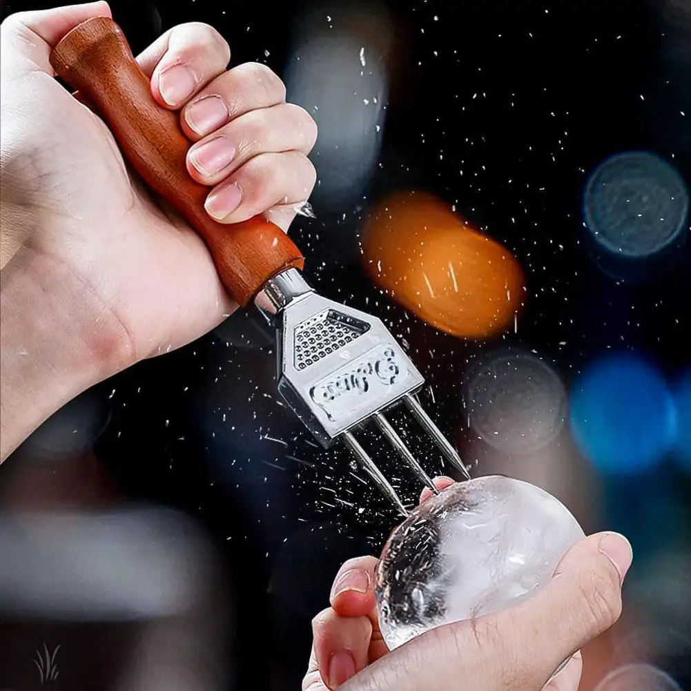 

Ice Pick - Sturdy Ice Chipper With Wood Handle, 304 Steel Three Pronged Ice Crusher For Cocktail Bartender O4v4
