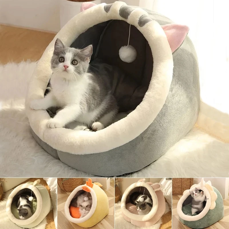 

Warm Cats Bed Cute Cats House Kitten Lounger Cushion Plush Pet Sleeping Bag Four Seasons Universal Enclosed Cat House Katzenhaus