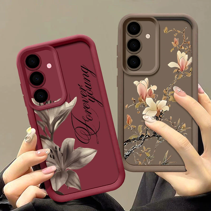 Фото Чехол для телефона с цветочным узором для Samsung A57 A37 A56 A27 A17 A26 A36 A55 A15 A54 A16 S26 S24 S23 S22 Ultra S25 FE, мягкий чехол. №5