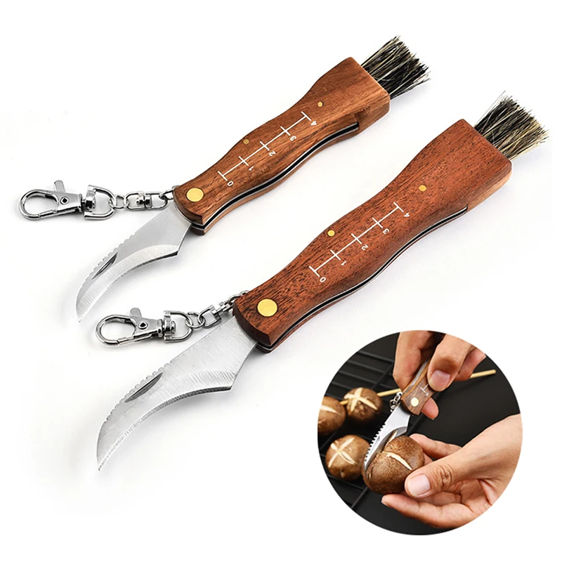 

Outdoor Camping BBQ Mushroom Knife With Brush Portable Keychain Sharp Hunting Survival Multifunctional Folding Knife Brushes