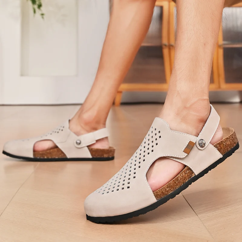 Сандалии мужские из натуральной кожи прочные Босоножки ручной работы с