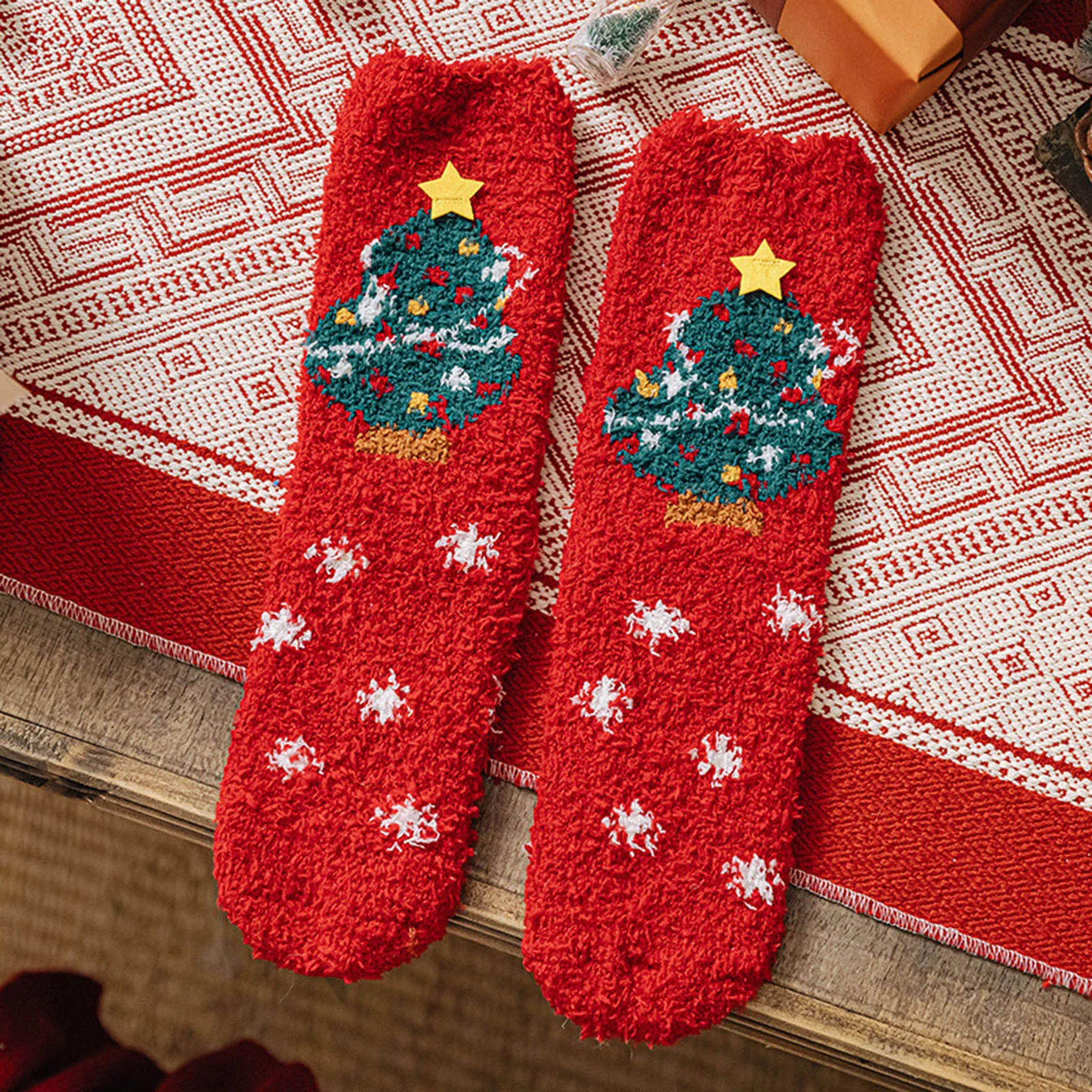 

Повседневные зимние носки из кораллового флиса с изображением головы Санта-Клауса и оленя