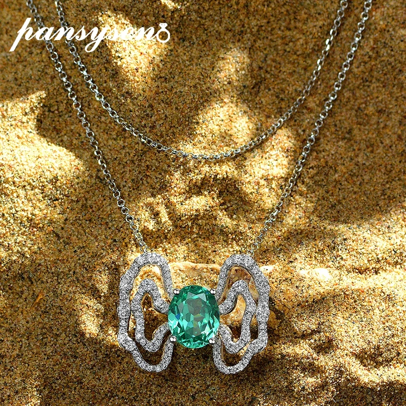 

PANSYSEN Real 925 Sterling Silver Oval Cut Paraiba Tourmaline Ruby Gemstone Pendant Necklace for Women Fine Jewelry Wedding Gift