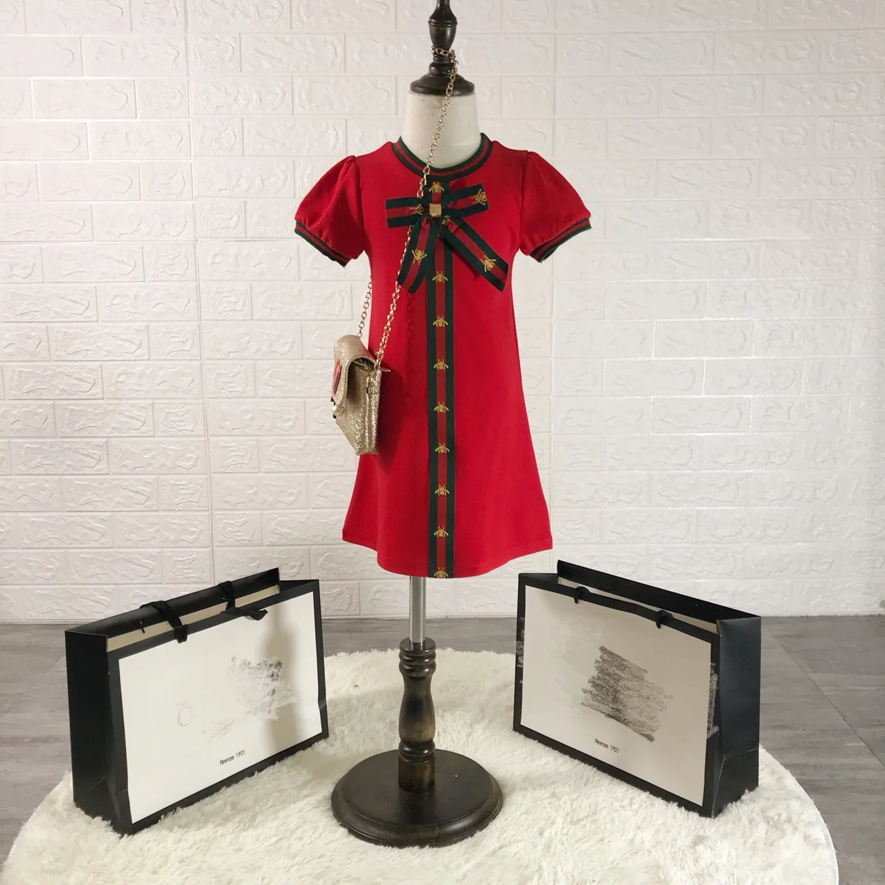 

Summer Girls' Webbing Luxury Dresses Europe and The United States Children's Clothings Kid's Short Bubble Sleeves Short Skirts