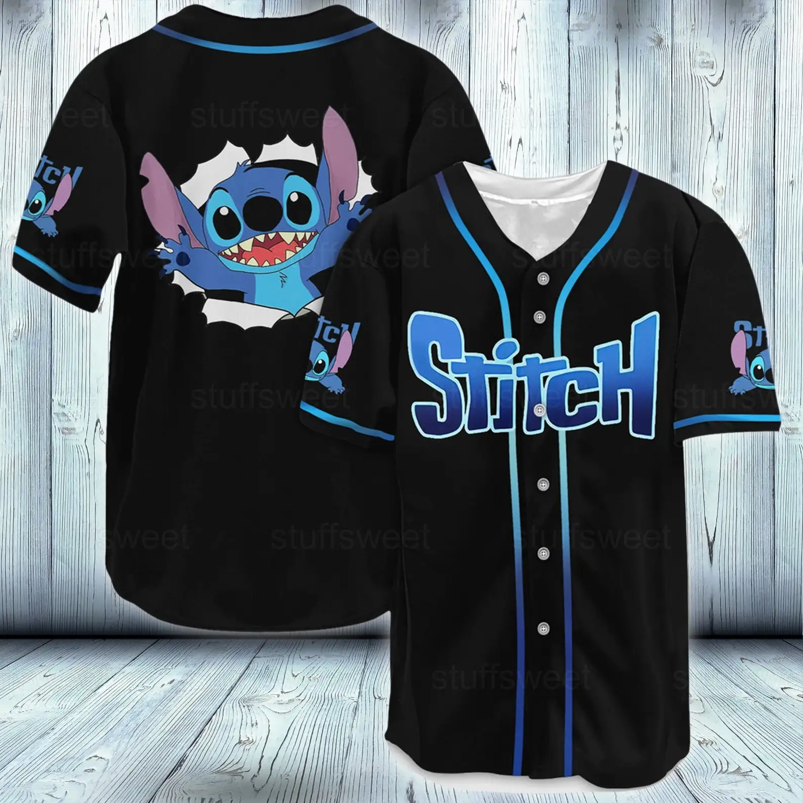 

Custom Name Stitch Baseball Jersey Kids Women Baseball Jersey Sports Outfits Disney Baseball Jersey Casual Short-sleeved Shirt